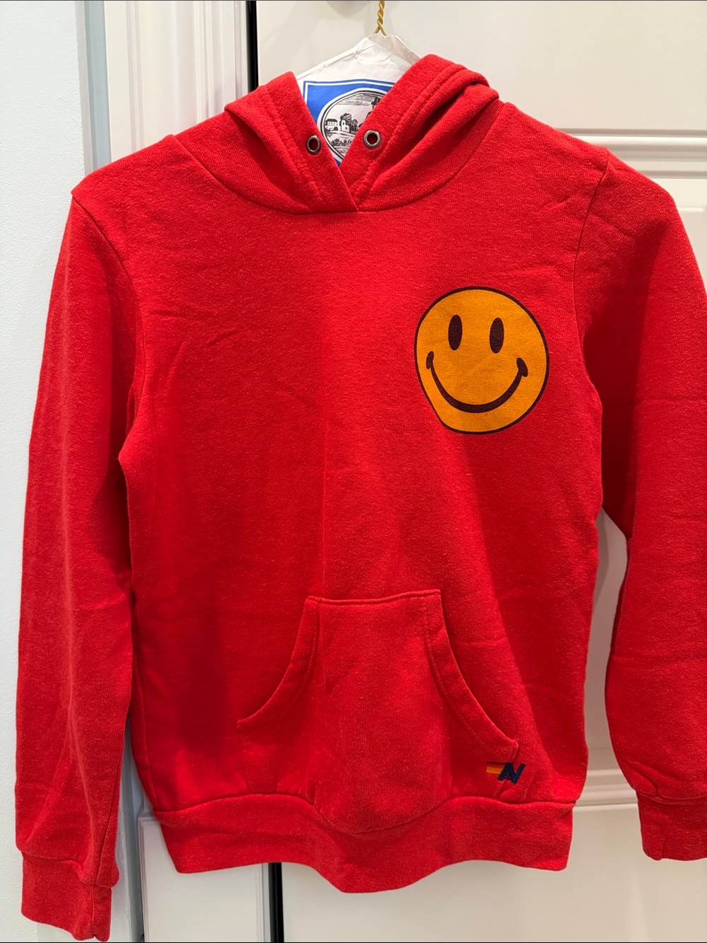 Aviator Nation Red Hoodie with Yellow Smiley Patch